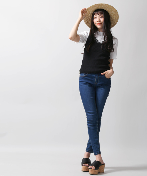 WEGO（ウィゴー）の「WEGO/レースVネックノースリーブニットキャミソール（キャミソール・レディース・ホワイト/ブラック/ブラウン・FREE）」の6枚目の写真