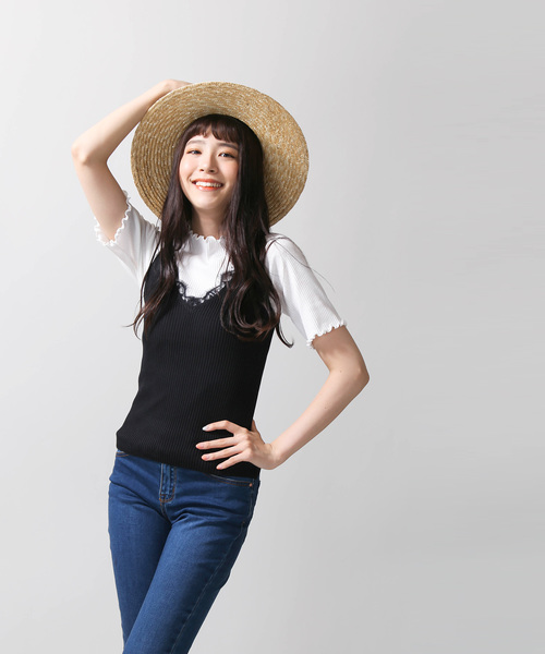 WEGO（ウィゴー）の「WEGO/レースVネックノースリーブニットキャミソール（キャミソール・レディース・ホワイト/ブラック/ブラウン・FREE）」の7枚目の写真