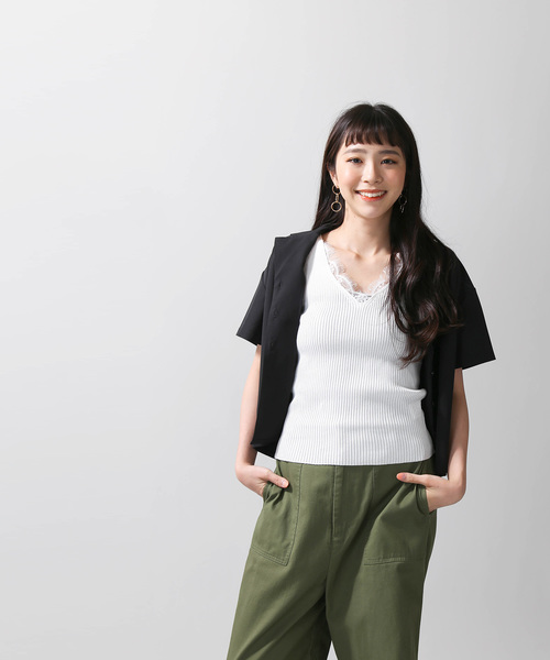 WEGO（ウィゴー）の「WEGO/レースVネックノースリーブニットキャミソール（キャミソール・レディース・ホワイト/ブラック/ブラウン・FREE）」の10枚目の写真