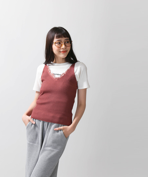 WEGO（ウィゴー）の「WEGO/レースVネックノースリーブニットキャミソール（キャミソール・レディース・ホワイト/ブラック/ブラウン・FREE）」の11枚目の写真