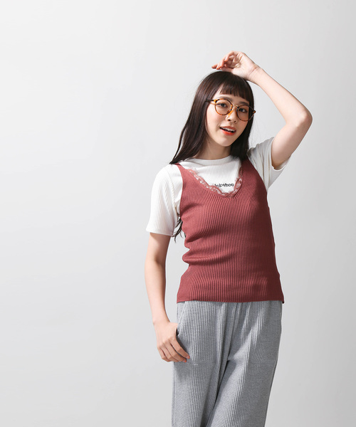 WEGO（ウィゴー）の「WEGO/レースVネックノースリーブニットキャミソール（キャミソール・レディース・ホワイト/ブラック/ブラウン・FREE）」の12枚目の写真