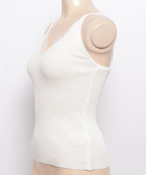 WEGO（ウィゴー）の「WEGO/レースVネックノースリーブニットキャミソール（キャミソール・レディース・ホワイト/ブラック/ブラウン・FREE）」の4枚目の写真