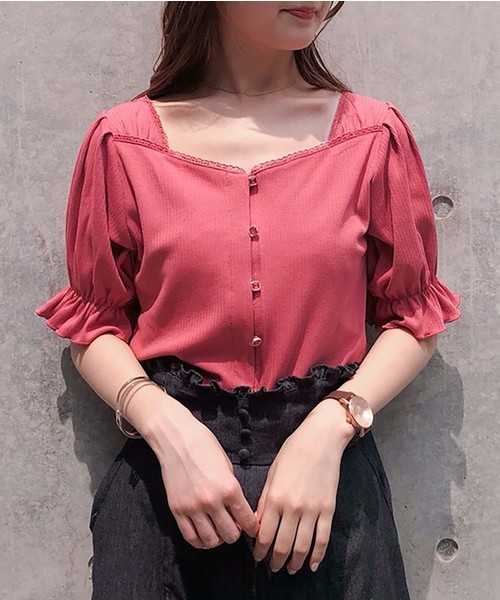 one after another NICE CLAUP(ワンアフターアナザーナイスクラップ)の「前後2wayテレコトップス(Tシャツ/カットソー・レディース・アイボリー/ブラック/ブルー/ピンク・FREE)」の1枚目の写真