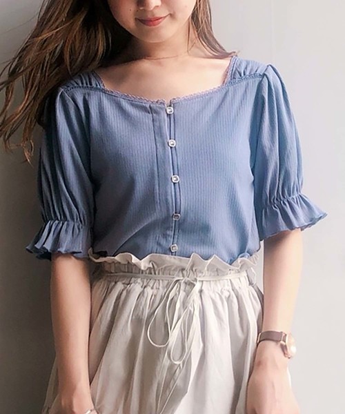 one after another NICE CLAUP(ワンアフターアナザーナイスクラップ)の「前後2wayテレコトップス(Tシャツ/カットソー・レディース・アイボリー/ブラック/ブルー/ピンク・FREE)」の4枚目の写真