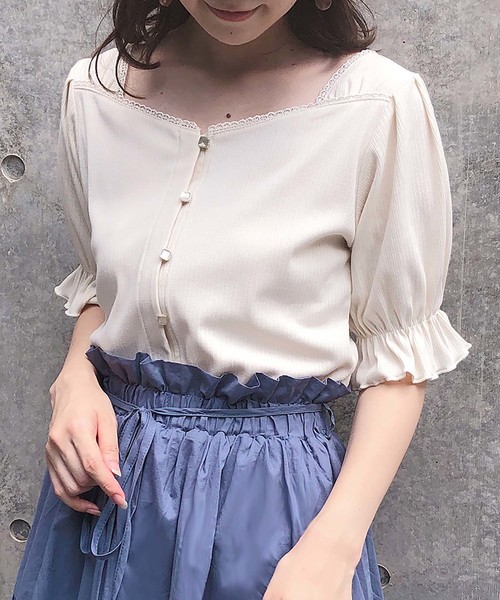 one after another NICE CLAUP(ワンアフターアナザーナイスクラップ)の「前後2wayテレコトップス(Tシャツ/カットソー・レディース・アイボリー/ブラック/ブルー/ピンク・FREE)」の2枚目の写真