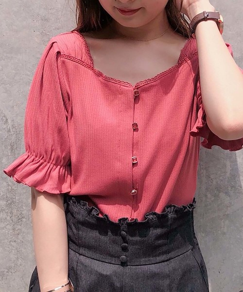 one after another NICE CLAUP(ワンアフターアナザーナイスクラップ)の「前後2wayテレコトップス(Tシャツ/カットソー・レディース・アイボリー/ブラック/ブルー/ピンク・FREE)」の5枚目の写真