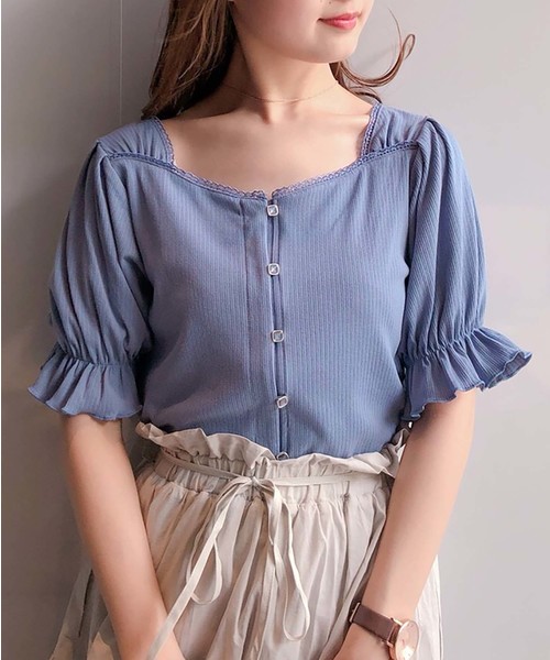 one after another NICE CLAUP(ワンアフターアナザーナイスクラップ)の「前後2wayテレコトップス(Tシャツ/カットソー・レディース・アイボリー/ブラック/ブルー/ピンク・FREE)」の8枚目の写真