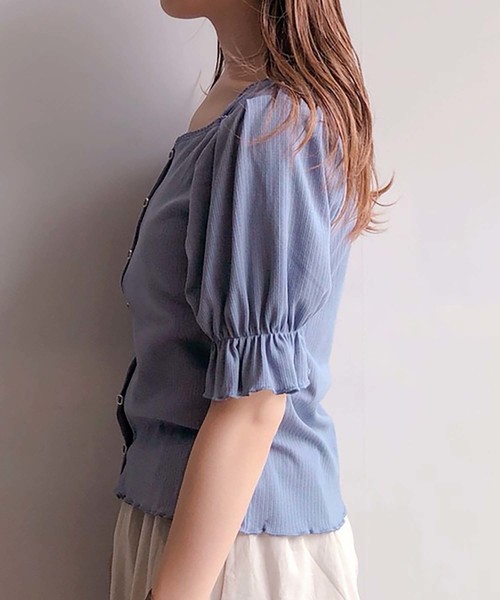 one after another NICE CLAUP(ワンアフターアナザーナイスクラップ)の「前後2wayテレコトップス(Tシャツ/カットソー・レディース・アイボリー/ブラック/ブルー/ピンク・FREE)」の9枚目の写真