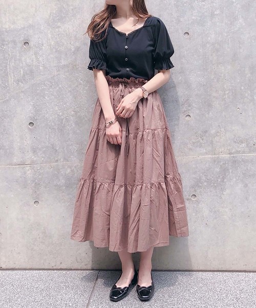 one after another NICE CLAUP(ワンアフターアナザーナイスクラップ)の「前後2wayテレコトップス(Tシャツ/カットソー・レディース・アイボリー/ブラック/ブルー/ピンク・FREE)」の13枚目の写真