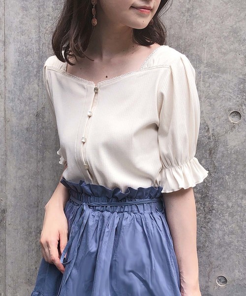 one after another NICE CLAUP(ワンアフターアナザーナイスクラップ)の「前後2wayテレコトップス(Tシャツ/カットソー・レディース・アイボリー/ブラック/ブルー/ピンク・FREE)」の16枚目の写真