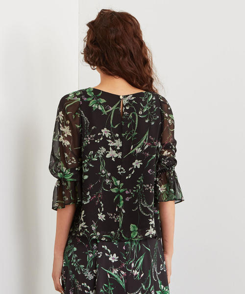 EMMEL REFINES（エメルリファインズ）の「【EMMEL REFINES】〔ハンドウォッシャブル〕FC HW ボタニカルプリントブラウス（シャツ/ブラウス・レディース・ブラック/オフホワイト・FREE）」の3枚目の写真