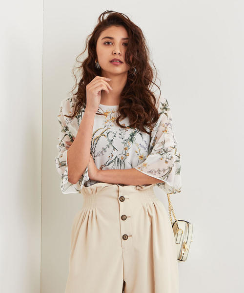 EMMEL REFINES（エメルリファインズ）の「【EMMEL REFINES】〔ハンドウォッシャブル〕FC HW ボタニカルプリントブラウス（シャツ/ブラウス・レディース・ブラック/オフホワイト・FREE）」の9枚目の写真