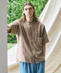 EMMA CLOTHES | ブライトポプリンリラックスバンドカラーシャツ Poplin Band Collar Shirt 1/2 short sleeve(シャツ/ブラウス)