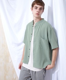 ブライトポプリンリラックスバンドカラーシャツ Poplin Band Collar Shirt 1/2 short sleeve