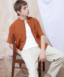 ブライトポプリンリラックスバンドカラーシャツ Poplin Band Collar Shirt 1/2 short sleeve