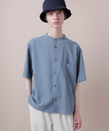 EMMA CLOTHES | ブライトポプリンリラックスバンドカラーシャツ Poplin Band Collar Shirt 1/2 short sleeve(シャツ/ブラウス)