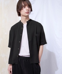 EMMA CLOTHES | ブライトポプリンリラックスバンドカラーシャツ Poplin Band Collar Shirt 1/2 short sleeve(シャツ/ブラウス)