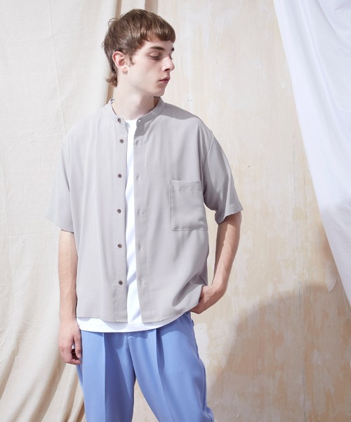 EMMA CLOTHES（エマクローズ）の「ブライトポプリンリラックスバンドカラーシャツ Poplin Band Collar Shirt 1/2 short sleeve（シャツ/ブラウス・メンズ・ライトグレー/ライトブルー/ブラック/ベージュ/ネイビー/オフホワイト/スモークピンク/テラコッタ/ライトグリーン/ダークブラウン/オレンジ系その他/パープル系その他/ベージュ系その他・S/M/L）」の14枚目の写真