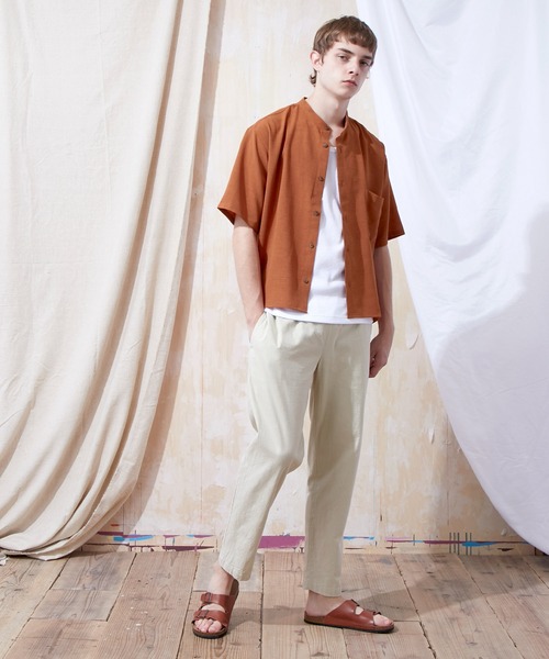 EMMA CLOTHES（エマクローズ）の「ブライトポプリンリラックスバンドカラーシャツ Poplin Band Collar Shirt 1/2 short sleeve（シャツ/ブラウス・メンズ・ライトグレー/ライトブルー/ブラック/ベージュ/ネイビー/オフホワイト/スモークピンク/テラコッタ/ライトグリーン/ダークブラウン/オレンジ系その他/パープル系その他/ベージュ系その他・S/M/L）」の18枚目の写真