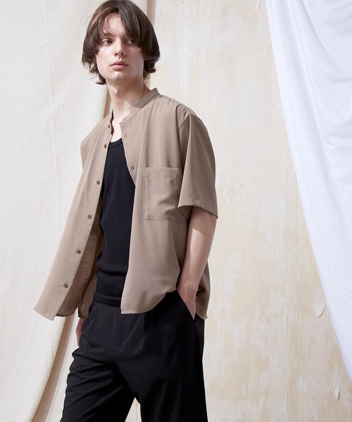 EMMA CLOTHES（エマクローズ）の「ブライトポプリンリラックスバンドカラーシャツ Poplin Band Collar Shirt 1/2 short sleeve（シャツ/ブラウス・メンズ・ライトグレー/ライトブルー/ブラック/ベージュ/ネイビー/オフホワイト/スモークピンク/テラコッタ/ライトグリーン/ダークブラウン/オレンジ系その他/パープル系その他/ベージュ系その他・S/M/L）」の19枚目の写真