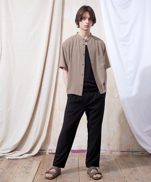 EMMA CLOTHES（エマクローズ）の「ブライトポプリンリラックスバンドカラーシャツ Poplin Band Collar Shirt 1/2 short sleeve（シャツ/ブラウス・メンズ・ライトグレー/ライトブルー/ブラック/ベージュ/ネイビー/オフホワイト/スモークピンク/テラコッタ/ライトグリーン/ダークブラウン/オレンジ系その他/パープル系その他/ベージュ系その他・S/M/L）」の20枚目の写真