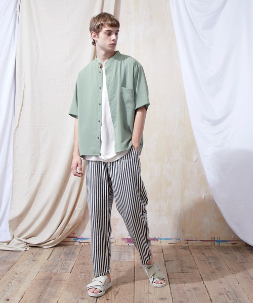 EMMA CLOTHES（エマクローズ）の「ブライトポプリンリラックスバンドカラーシャツ Poplin Band Collar Shirt 1/2 short sleeve（シャツ/ブラウス・メンズ・ライトグレー/ライトブルー/ブラック/ベージュ/ネイビー/オフホワイト/スモークピンク/テラコッタ/ライトグリーン/ダークブラウン/オレンジ系その他/パープル系その他/ベージュ系その他・S/M/L）」の22枚目の写真