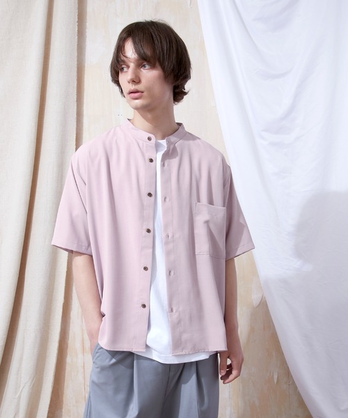 ブライトポプリンリラックスバンドカラーシャツ Poplin Band Collar  