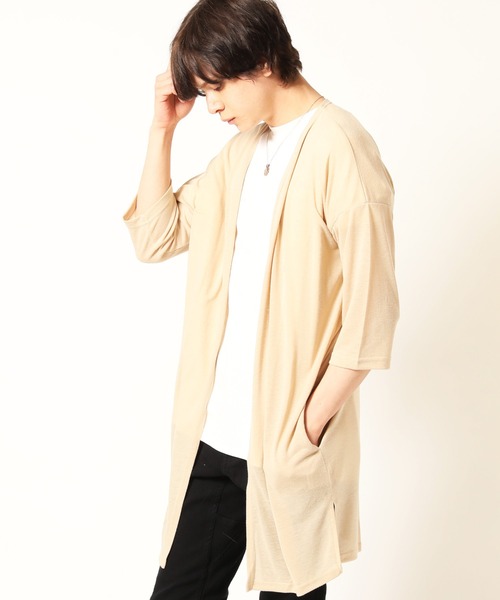 ARCADE（アーケード）の「麻混 5分袖 ビッグシルエット ロングカーディガン Dal Fellow（カーディガン/ボレロ・メンズ・ホワイト/ブラック/ベージュ/ネイビー/カーキ/オレンジ/杢グレー/グリーン/カーキブラウン/モカ/ブルーグレー/ピンク/チャコールグレー・M/L）」の8枚目の写真