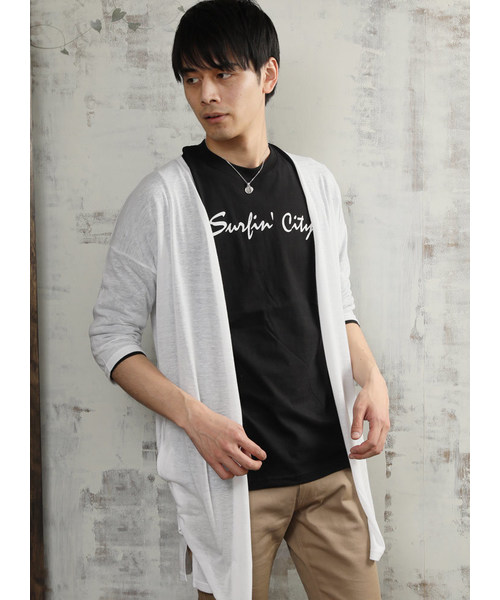 ARCADE（アーケード）の「麻混 5分袖 ビッグシルエット ロングカーディガン Dal Fellow（カーディガン/ボレロ・メンズ・ホワイト/ブラック/ベージュ/ネイビー/カーキ/オレンジ/杢グレー/グリーン/カーキブラウン/モカ/ブルーグレー/ピンク/チャコールグレー・M/L）」の2枚目の写真