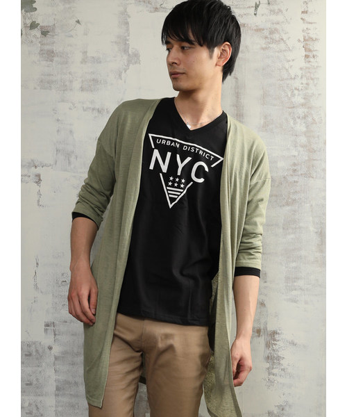 ARCADE（アーケード）の「麻混 5分袖 ビッグシルエット ロングカーディガン Dal Fellow（カーディガン/ボレロ・メンズ・ホワイト/ブラック/ベージュ/ネイビー/カーキ/オレンジ/杢グレー/グリーン/カーキブラウン/モカ/ブルーグレー/ピンク/チャコールグレー・M/L）」の9枚目の写真