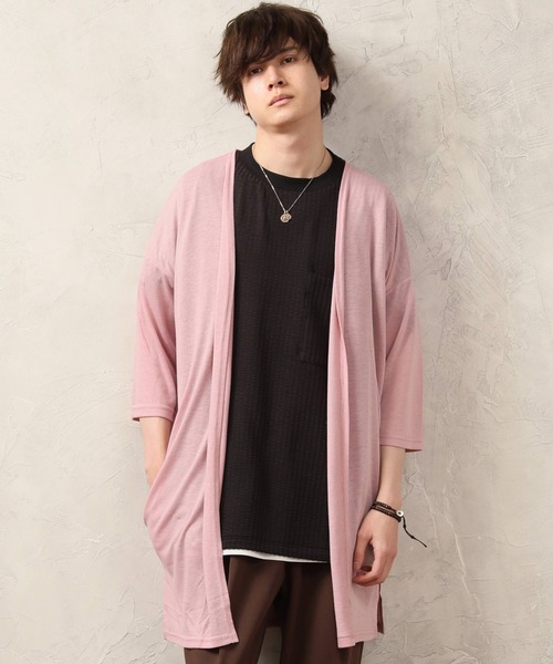 ARCADE（アーケード）の「麻混 5分袖 ビッグシルエット ロングカーディガン Dal Fellow（カーディガン/ボレロ・メンズ・ホワイト/ブラック/ベージュ/ネイビー/カーキ/オレンジ/杢グレー/グリーン/カーキブラウン/モカ/ブルーグレー/ピンク/チャコールグレー・M/L）」の12枚目の写真