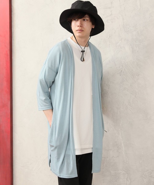 ARCADE（アーケード）の「麻混 5分袖 ビッグシルエット ロングカーディガン Dal Fellow（カーディガン/ボレロ・メンズ・ホワイト/ブラック/ベージュ/ネイビー/カーキ/オレンジ/杢グレー/グリーン/カーキブラウン/モカ/ブルーグレー/ピンク/チャコールグレー・M/L）」の5枚目の写真