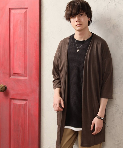 ARCADE（アーケード）の「麻混 5分袖 ビッグシルエット ロングカーディガン Dal Fellow（カーディガン/ボレロ・メンズ・ホワイト/ブラック/ベージュ/ネイビー/カーキ/オレンジ/杢グレー/グリーン/カーキブラウン/モカ/ブルーグレー/ピンク/チャコールグレー・M/L）」の7枚目の写真