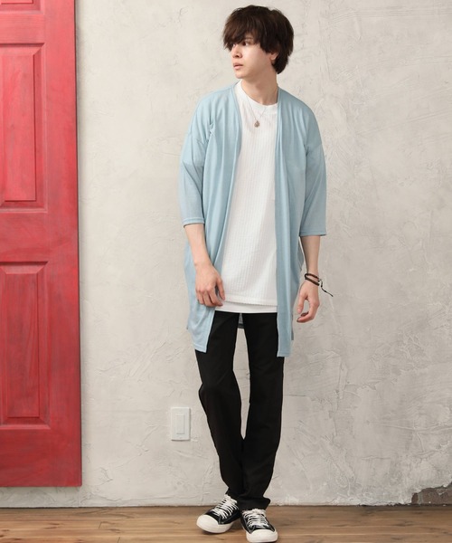 ARCADE（アーケード）の「麻混 5分袖 ビッグシルエット ロングカーディガン Dal Fellow（カーディガン/ボレロ・メンズ・ホワイト/ブラック/ベージュ/ネイビー/カーキ/オレンジ/杢グレー/グリーン/カーキブラウン/モカ/ブルーグレー/ピンク/チャコールグレー・M/L）」の16枚目の写真