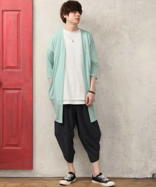 ARCADE（アーケード）の「麻混 5分袖 ビッグシルエット ロングカーディガン Dal Fellow（カーディガン/ボレロ・メンズ・ホワイト/ブラック/ベージュ/ネイビー/カーキ/オレンジ/杢グレー/グリーン/カーキブラウン/モカ/ブルーグレー/ピンク/チャコールグレー・M/L）」の15枚目の写真