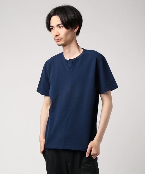 WALLA WALLA SPORT(ワラワラスポーツ)の「WALLA WALLA SPORT / スプリットネック ピケTシャツ <MEN>(Tシャツ/カットソー・メンズ・ホワイト/ネイビー・LARGE/MEDIUM)」の1枚目の写真