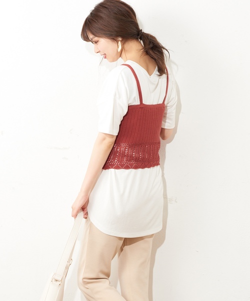 natural couture（ナチュラルクチュール）の「ボートネックモダールTシャツ（Tシャツ/カットソー・レディース・レッド/オフホワイト/ピンクベージュ/スミクロ・FREE）」の6枚目の写真