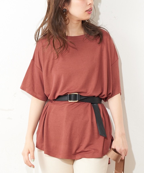 natural couture（ナチュラルクチュール）の「ボートネックモダールTシャツ（Tシャツ/カットソー・レディース・レッド/オフホワイト/ピンクベージュ/スミクロ・FREE）」の19枚目の写真