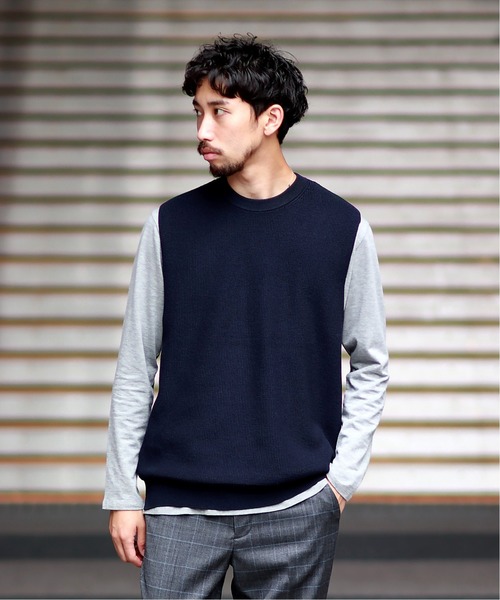 EDIFICE(エディフィス)の「コットン×アクリル クルーネック ベスト(ベスト・メンズ・ベージュ/ネイビー・SMALL/MEDIUM/LARGE/FREE)」の19枚目の写真