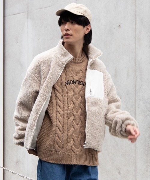 WEGO（ウィゴー）の「WEGO/ボアフリーススタンドブルゾン（ブルゾン・メンズ・パープル/オフホワイト/ライトベージュ/ブラウン・SMALL/MEDIUM/LARGE）」の4枚目の写真