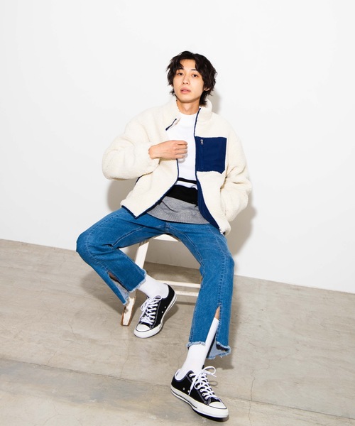 WEGO（ウィゴー）の「WEGO/ボアフリーススタンドブルゾン（ブルゾン・メンズ・パープル/オフホワイト/ライトベージュ/ブラウン・SMALL/MEDIUM/LARGE）」の6枚目の写真