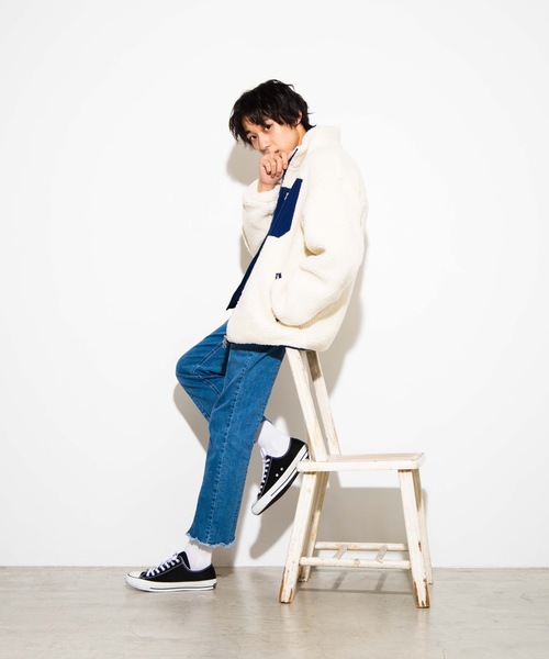 WEGO（ウィゴー）の「WEGO/ボアフリーススタンドブルゾン（ブルゾン・メンズ・パープル/オフホワイト/ライトベージュ/ブラウン・SMALL/MEDIUM/LARGE）」の7枚目の写真