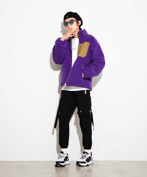 WEGO（ウィゴー）の「WEGO/ボアフリーススタンドブルゾン（ブルゾン・メンズ・パープル/オフホワイト/ライトベージュ/ブラウン・SMALL/MEDIUM/LARGE）」の12枚目の写真