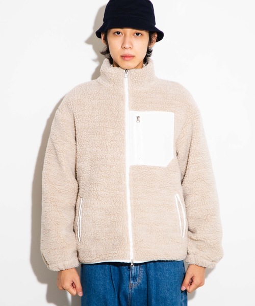 WEGO（ウィゴー）の「WEGO/ボアフリーススタンドブルゾン（ブルゾン・メンズ・パープル/オフホワイト/ライトベージュ/ブラウン・SMALL/MEDIUM/LARGE）」の14枚目の写真