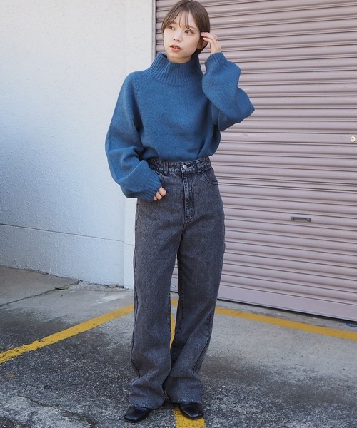 tiptop(ティップトップ)の「もちもちラグランハイネックニット(ニット/セーター・レディース・ベージュ/パープル/サックスブルー/アイボリー/グレイッシュベージュ/ブラック/モカ/ブルー/グリーン/ダークブルー/グリーン系その他/ライトブルー・FREE)」の21枚目の写真