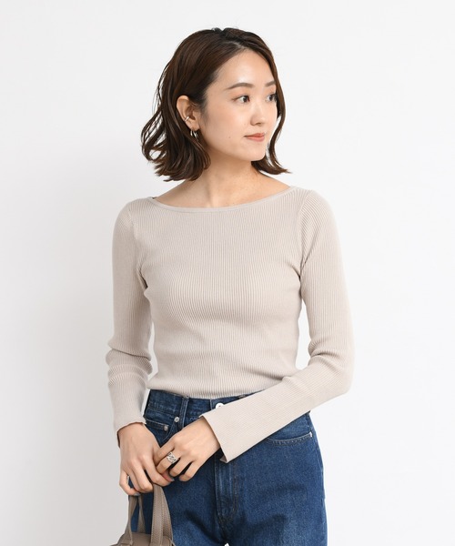 DouDou（ドゥドゥ）の「リブボートネックプルオーバー（ニット/セーター・レディース・オフホワイト/グリーン/グレイッシュベージュ/バイオレット・FREE）」の17枚目の写真