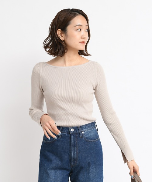 DouDou（ドゥドゥ）の「リブボートネックプルオーバー（ニット/セーター・レディース・オフホワイト/グリーン/グレイッシュベージュ/バイオレット・FREE）」の21枚目の写真