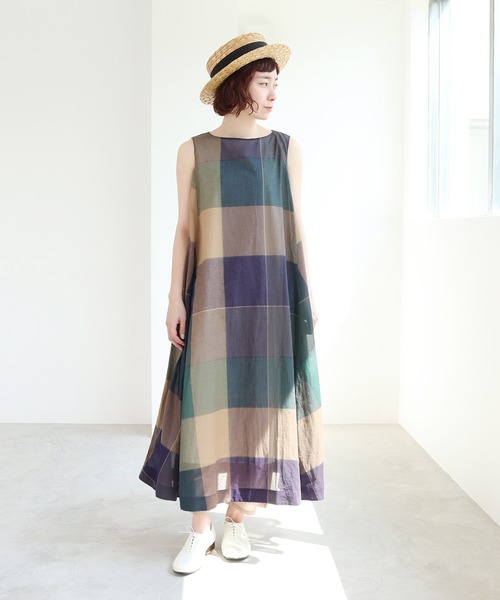 のファッション De Yuni ユニ ワンピース ドレス Savon ノースリフレアワンピース ワンピース 強撚綿 ビッグチェック 激安大特価の ワンピース Centuria Ec