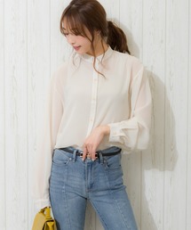 バンドカラ－サイドスリットシャツ