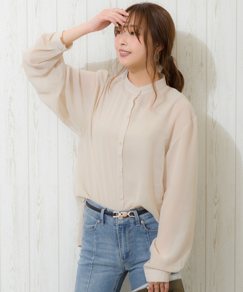 SpRay（スプレイ）の「バンドカラ－サイドスリットシャツ（シャツ/ブラウス・レディース・ホワイト/ブラック/ライトカーキ/グレイッシュベージュ・FREE）」の4枚目の写真